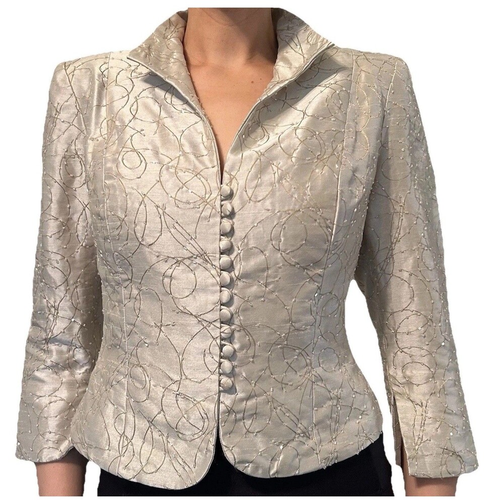 Vintage Cachet Blazer Size 6 Champagne  Beaded Evening Coat Regency Romantic